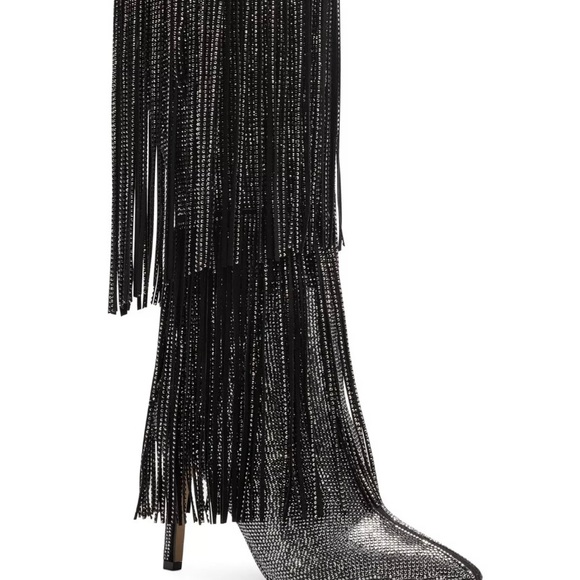 INC Womens Black Slip Resitant Fringed Ishani Pointed Toe Block Heel Boots 6.5 M - Picture 1 of 10